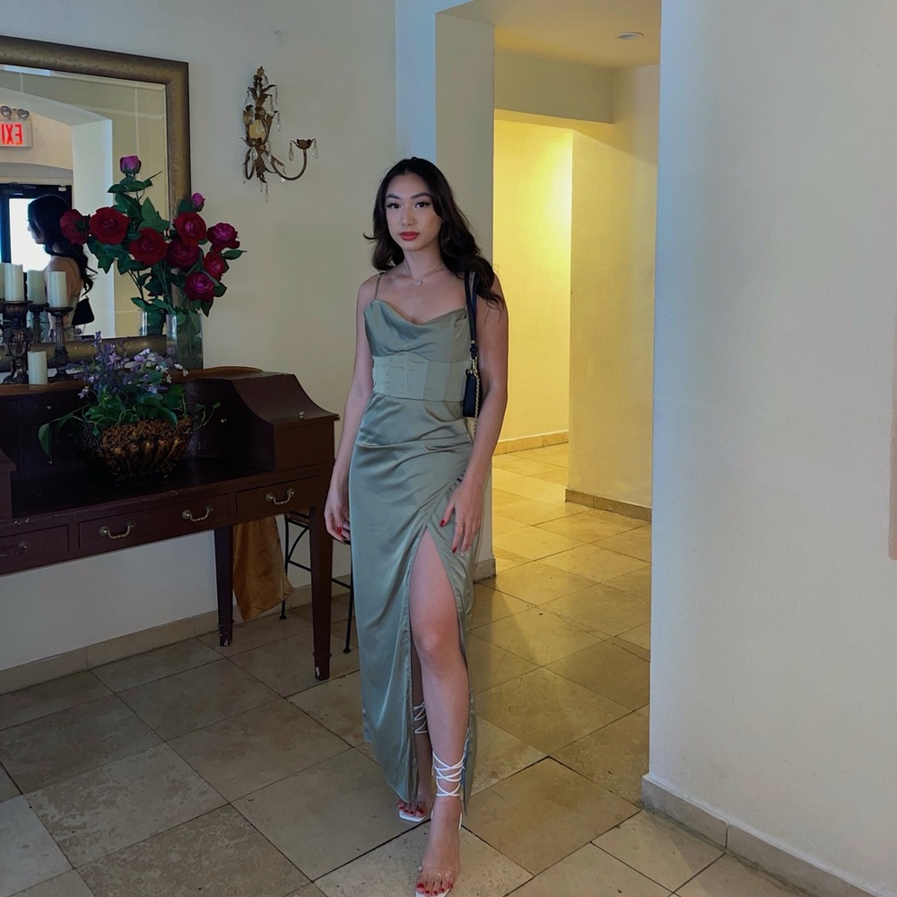 Peppermayo Green Satin Dress
